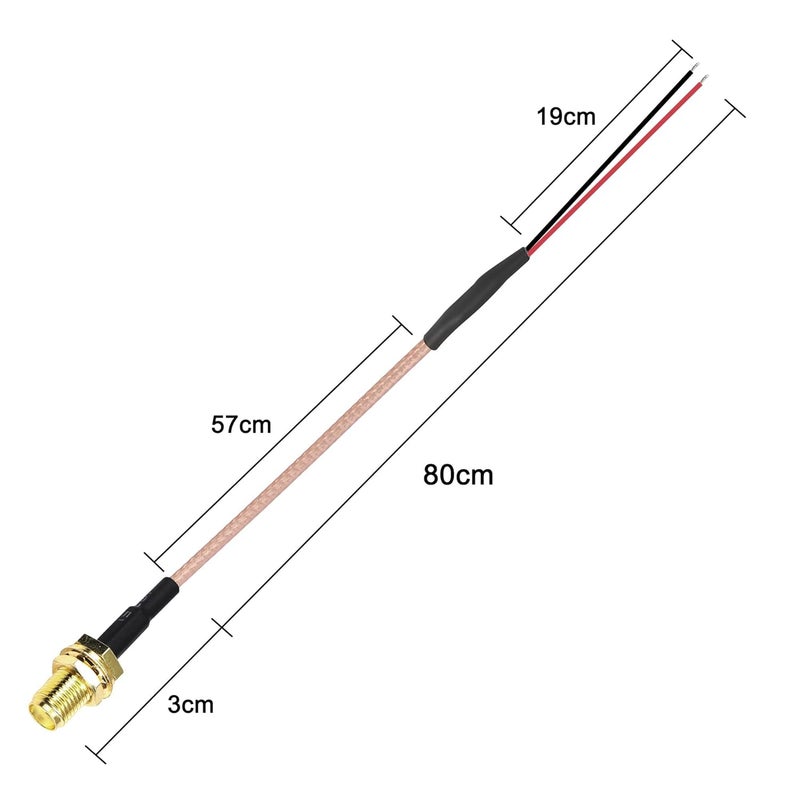 XMSJSIY SMA Pigtail Cable Bare Wire Open End Solder Coaxial Coax Cable SMA Famale Connector PCB Welding RG316 Antenna Extension Wire 0.8M/2.6FT-2 pcs (SMA Female) - Image 2